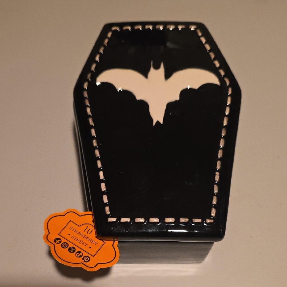 Bat Coffin Ceramic Canister Box NEW